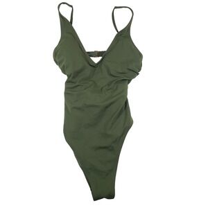 Shade &‎ Shore Womens One Piece Swimsuit Green M Adjustable Padded Tie Back